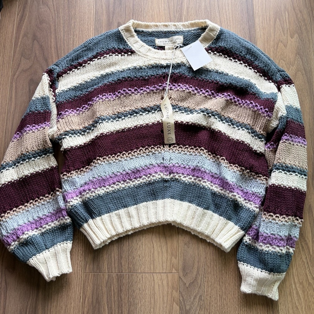 Saltwater Luxe Multicolor Striped Chunky Sweater New With Tags Size Small